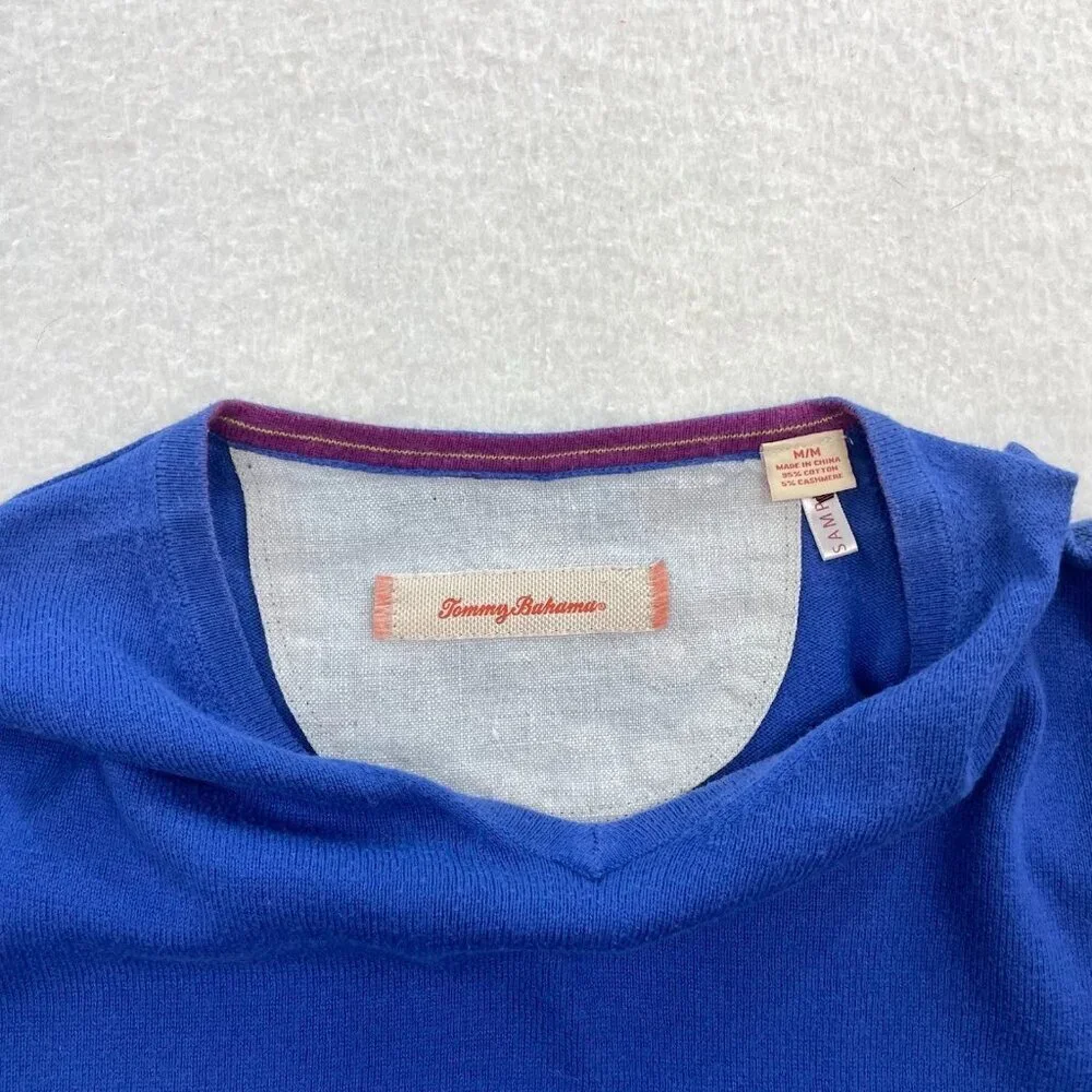 Tommy Bahama Blue Cashmere Blend Men's Pullover Long Sleeve V-Neck Sweater Sz M